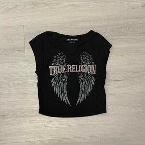 True Religion Black Tee with Wing Design